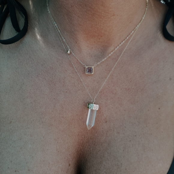 Purple Fluorite crystal necklace,  sterling silver, gemstone, boho - Picture 2 of 3